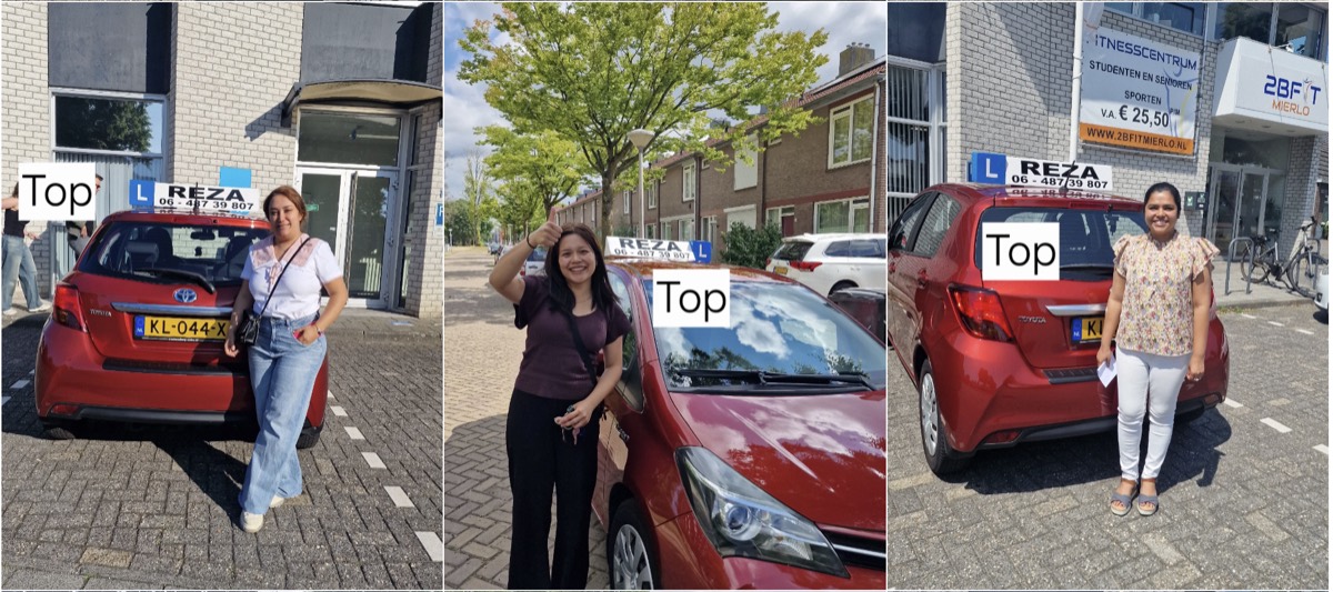 Leerlingen naast de lesauto’s van Rijschool Reza, fotocollectie 5